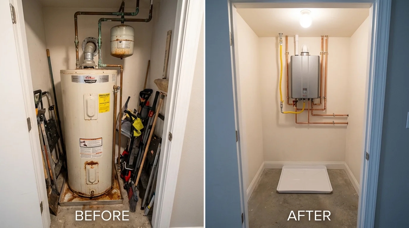 Tank water heater versus wall-mounted tankless unit comparison for Milton, DE homeowners