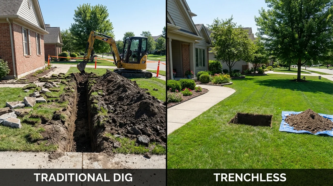 Trenchless sewer repair with minimal yard damage versus traditional excavation in Milton, DE